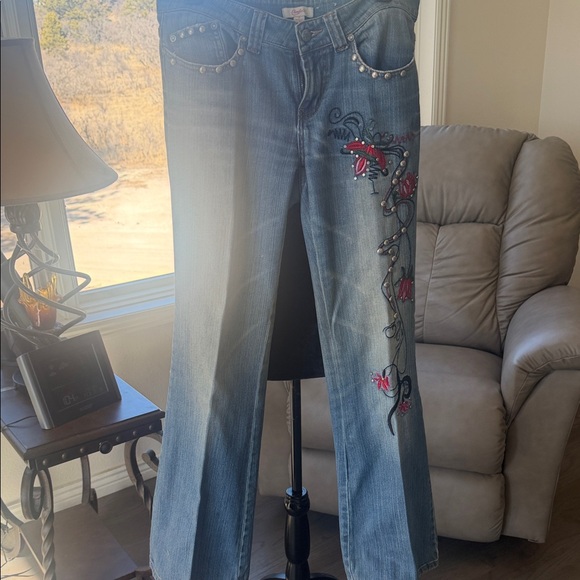 Candie's Denim - Candie's Distressed Blue Jeans with Red Floral Embroidery